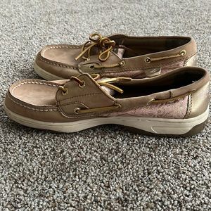 Sperry Top-slider pink and gold shoes